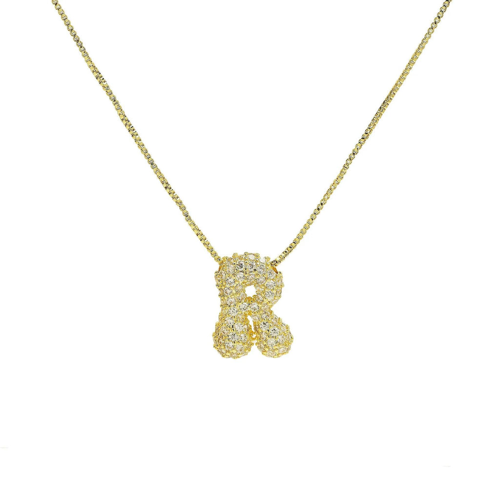 Gold Plated Balloon 26 Alphabet Letter Pendant Necklace Copper Zircon Bubble Initial Pendant For Women Personality Chain Jewelry