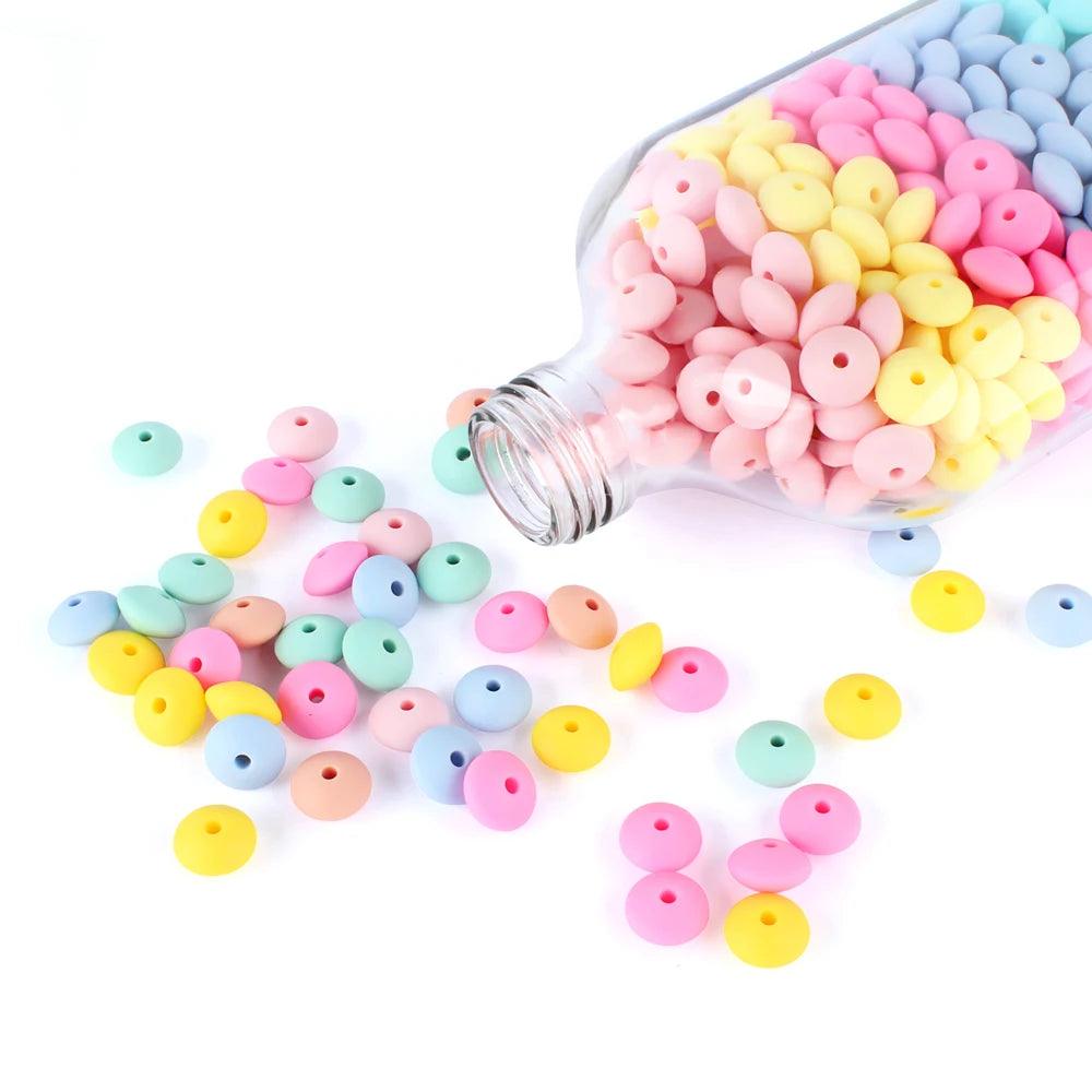 50pcs 12mm Lentil Silicone Beads Loose Spacer Beads for Jewelry Making DIY Keys Chain Necklace Bracelets Beaded Pens Accessory