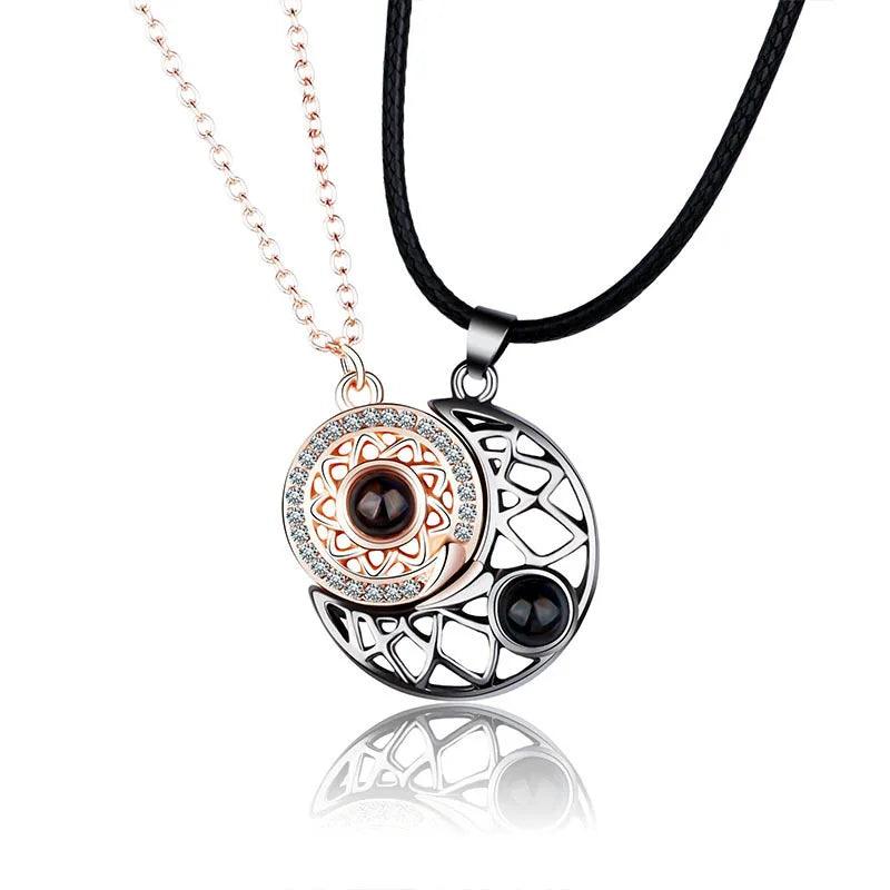Fashion Couple Matching Necklace Sun Moon Necklaces for Lovers Gift Heart Magnetic Paired Pendant Jewelry Chain Choker 2 PCS/Set