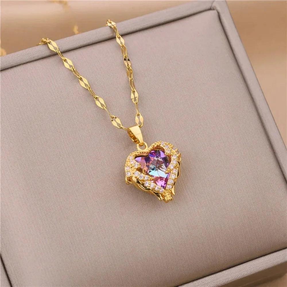 EILIECK 316L Stainless Steel Chain Love Heart Pendant Fot Women Shiny Necklace Wedding Jewelry Gifts Fashion Necklace for Girls