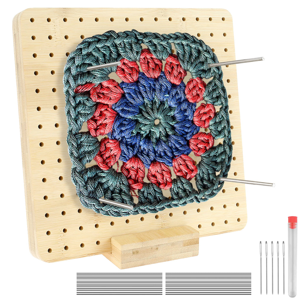 Wood Blocking Board Kit with Steel Rod Pin Granny Square Board with Holes Blocking Boards for Beginner Knitting DIY Craft