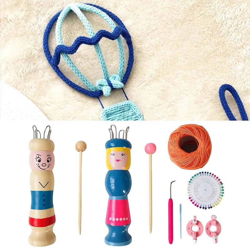 Wooden Doll Rope Knitting Needlework Childrens Handmade DIY Loom Braided Maker Yarn Wool Set Crochet Tool Knitter Accessory Tool