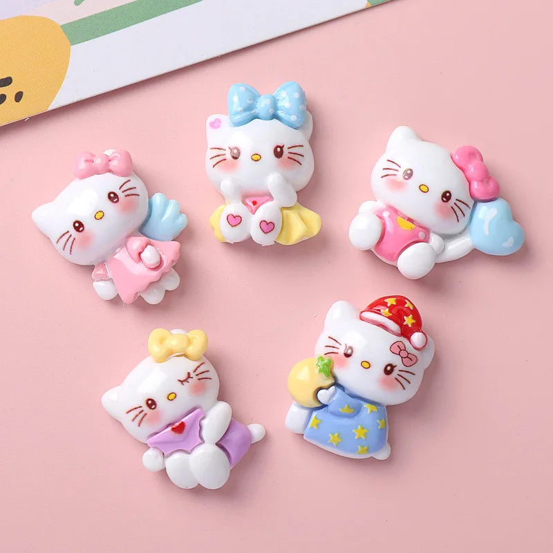 10PCS Kawai Sanrio Cute Christmas cartoon Cats Hello Kitty Bright Surface Resin Clip Book DIY Fashion Hairpin Decoration Crafts