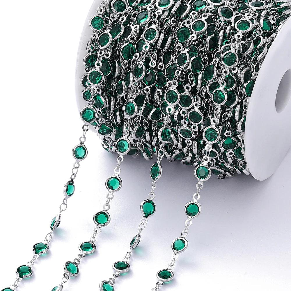 1Meter 6mm Colorful Crystal Beads Beaded Chain Glass Bead Necklace Chain Findings for DIY Bracelet Jewelry Making Supplies