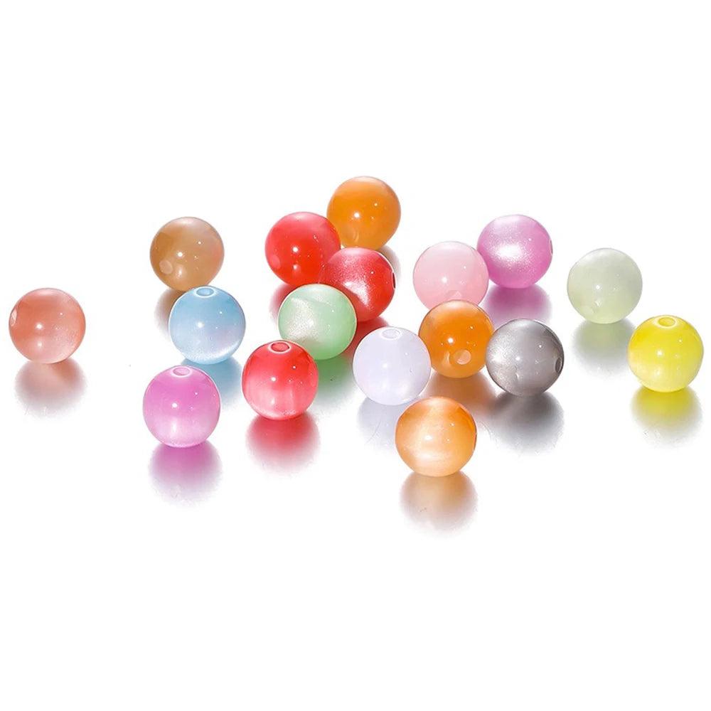 Cat's Eye Resin Beads Round Crystal Loose Bead Jewelry Making Craft Crystal Spacer Beads for DIY Friendship Bracelet Necklace