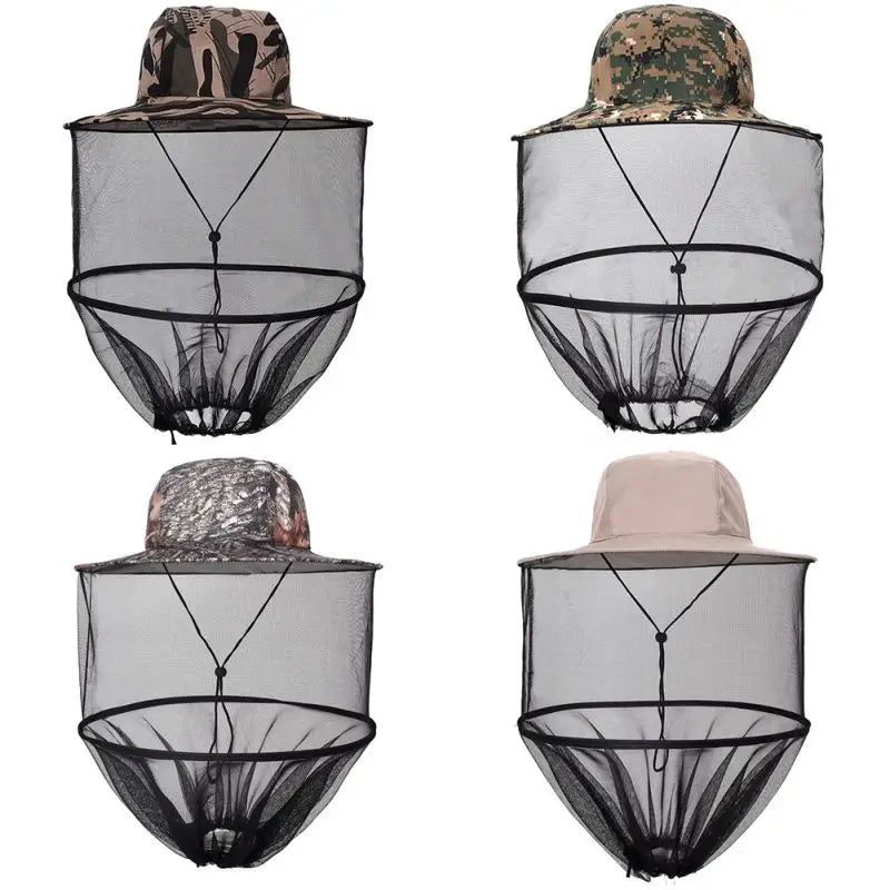 Camouflage Beekeeper Beekeeping Cap Hat with Head Net Mesh Face Protection Foldable for Outdoor Fishing Beekeeping Supplies