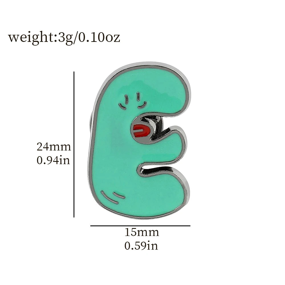 Cartoon 26 English Alphabet Shape Brooch Cute Metal Enamel Badge Clothing Backpack Lapel Pin Jewelry Accessories Gift
