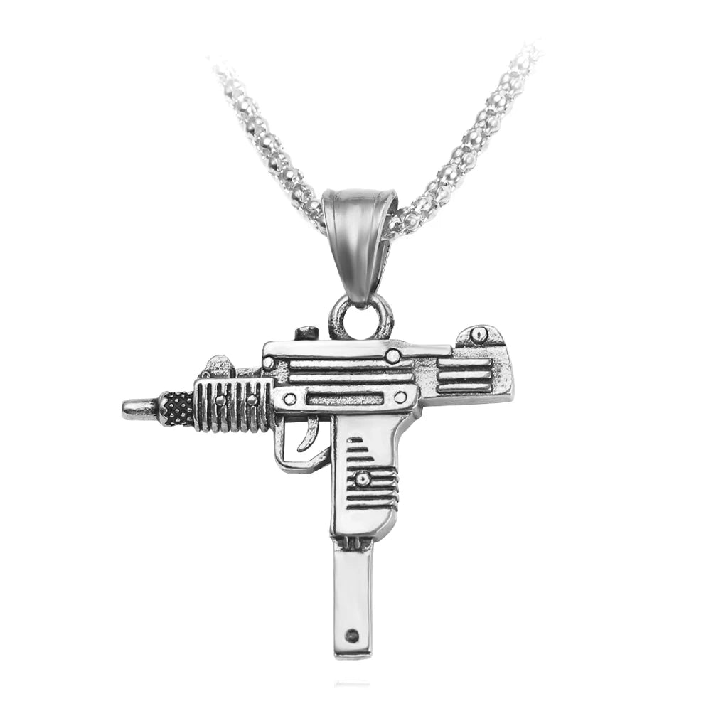 Personality Uzi Gun Shaped Pendant Necklace For Women Men Bar Party Accessory Gothic Male Punk Hip Hop Chain Jewelry