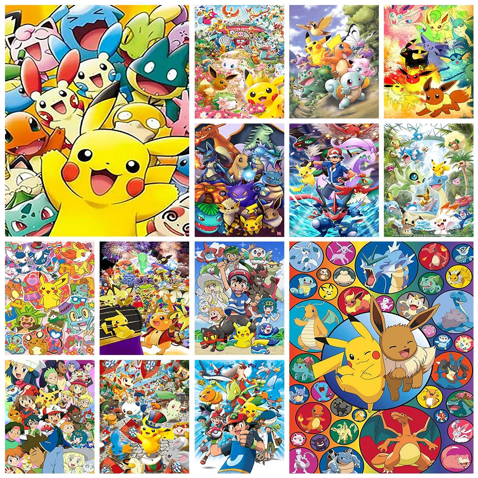 Handmade DIY Japanese anime diamond painting kit cartoon Pokemon Pikachu fox cross stitch mosaic home decoration