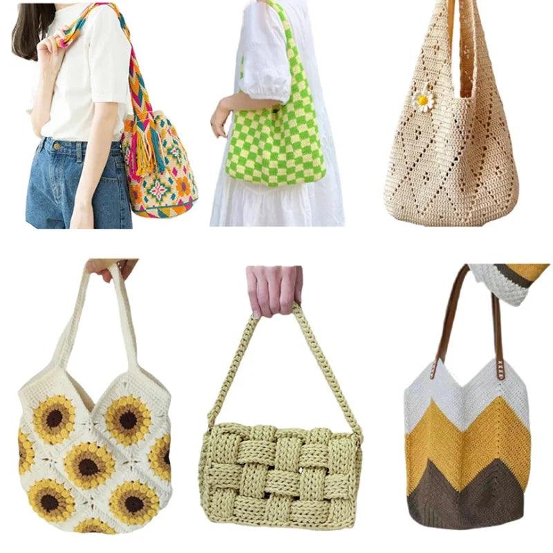 Hand Bag Crochet Kit with yarn DIY Shoulder Bags beginner sunflower checkerboard bag Knitting Crocheting Kits with material