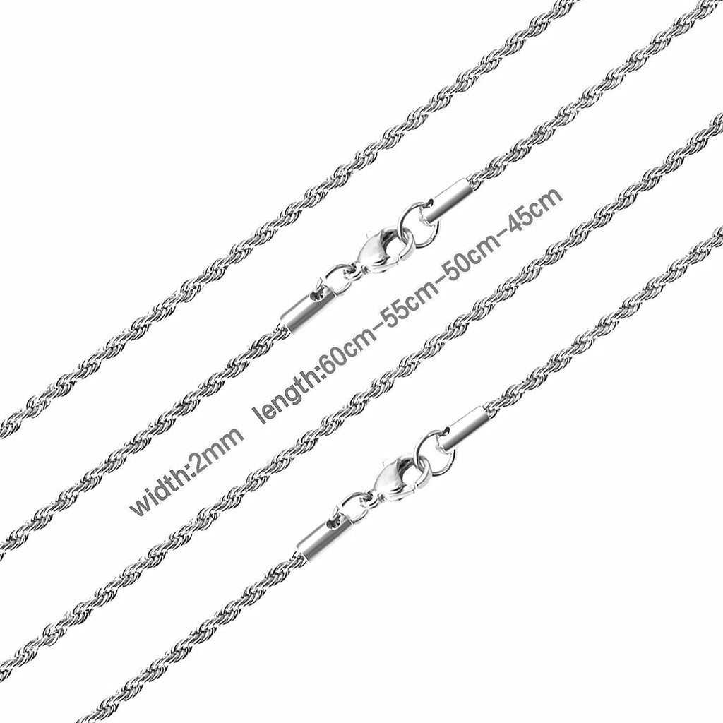 LUXUSTEEL 2/3/4/5mm Rope Chain Necklace Stainless Steel For Women Men Never Fade Waterproof Twist Choker Silver Tone Gold Color