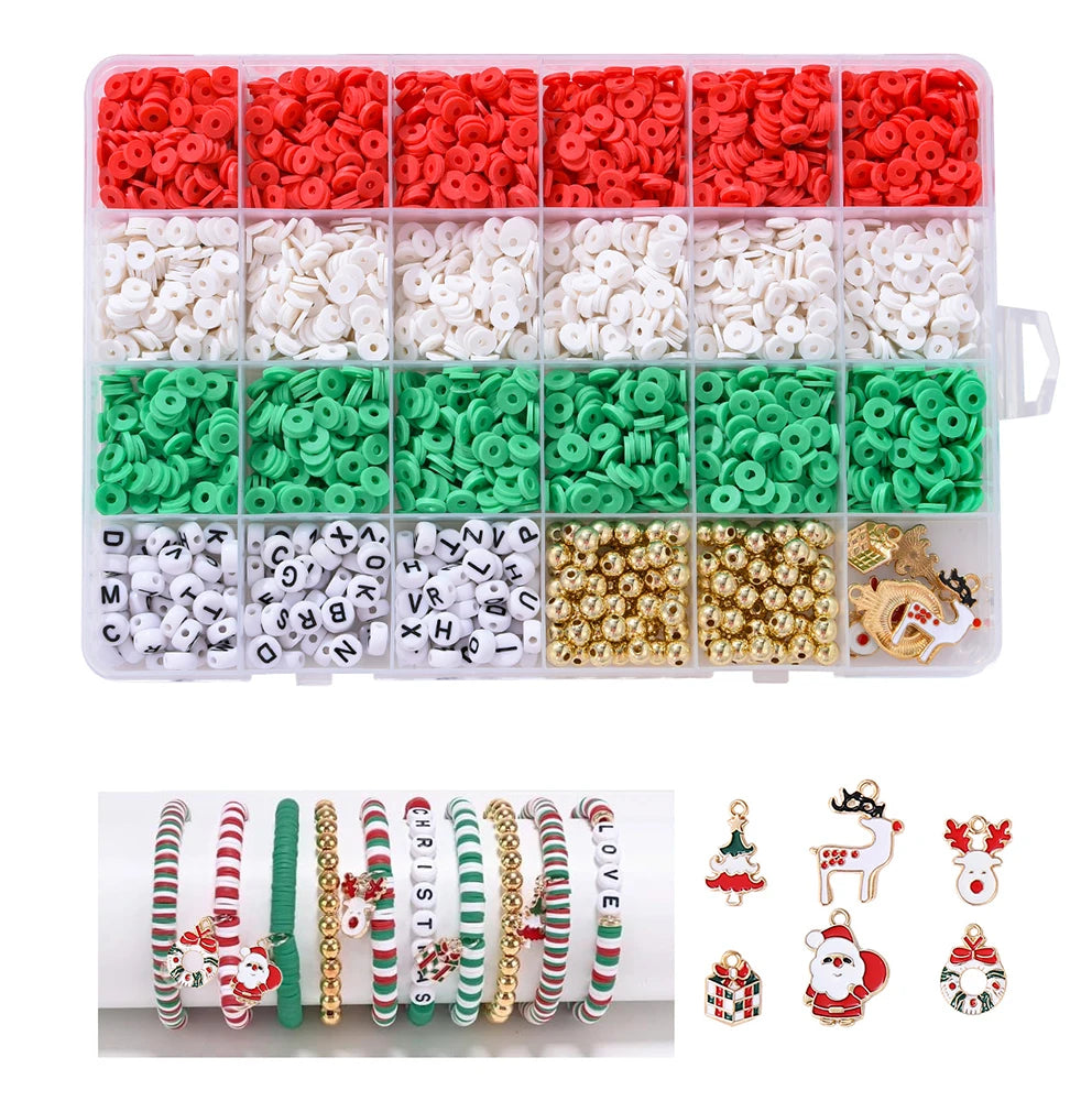 6200 Pcs Clay Beads Bracelet MakingKit, Flat Round Polymer Heishi FriendshipBracelet Jewelry Kit with Charms and ElasticStrings