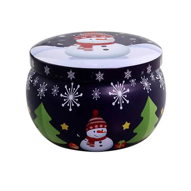 Christmas Tinplate Round Candy Tin Can Metal Candle Jars With Lid Candle Container Empty Box Cookie Candy Tea Storage Gift Case