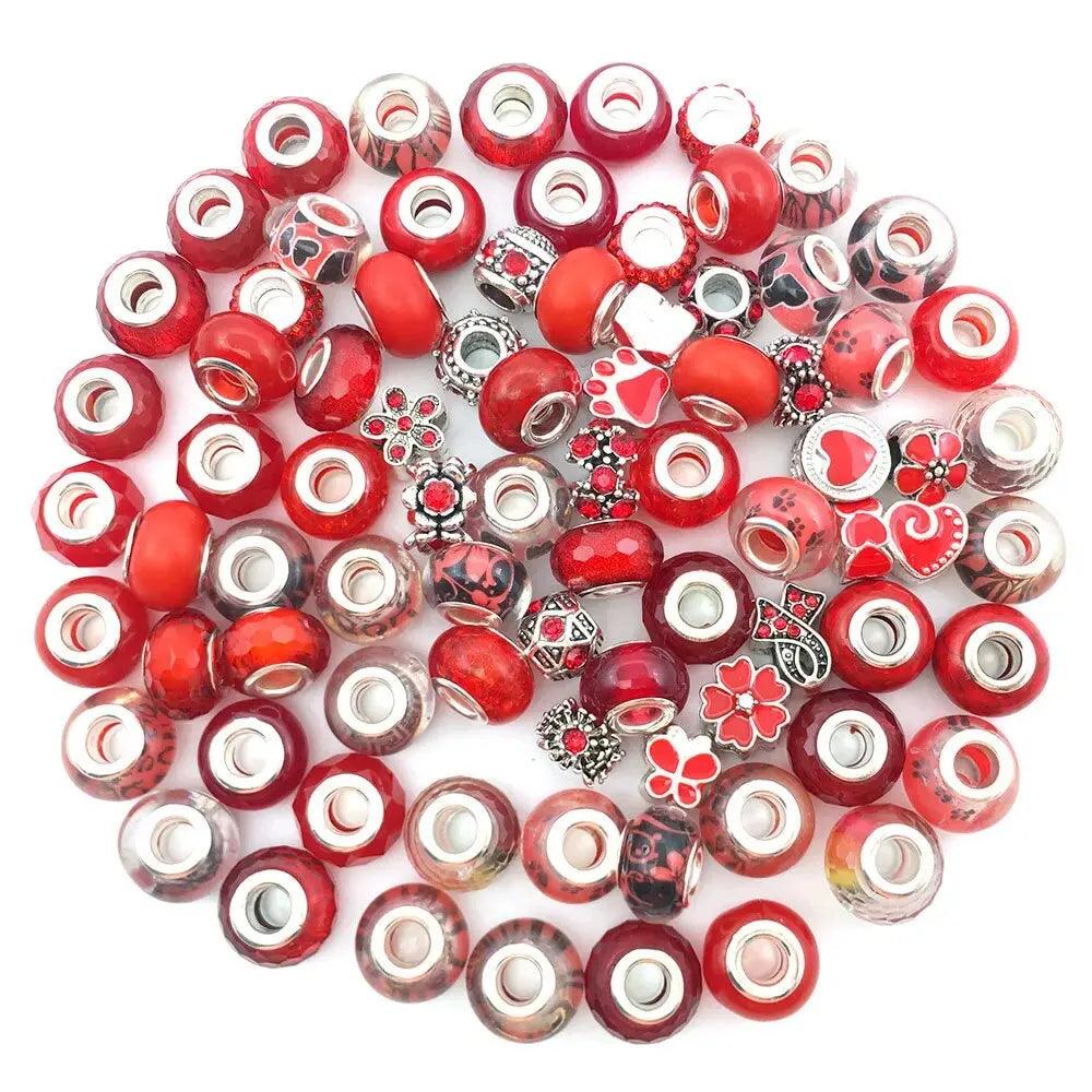40pcs Various European-style Beads Large-hole Crystal Glass Spacer Beads Colorful Antique Silver Rhinestone DIY Snake Chain