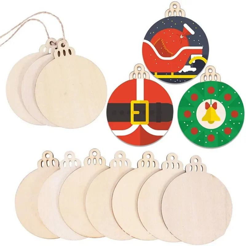 10/20Pcs Christmas Wooden Slices DIY Christmas Tree Hanging Pendants Decoration For Kids DIY Craft  Christmas Ornaments Supplies