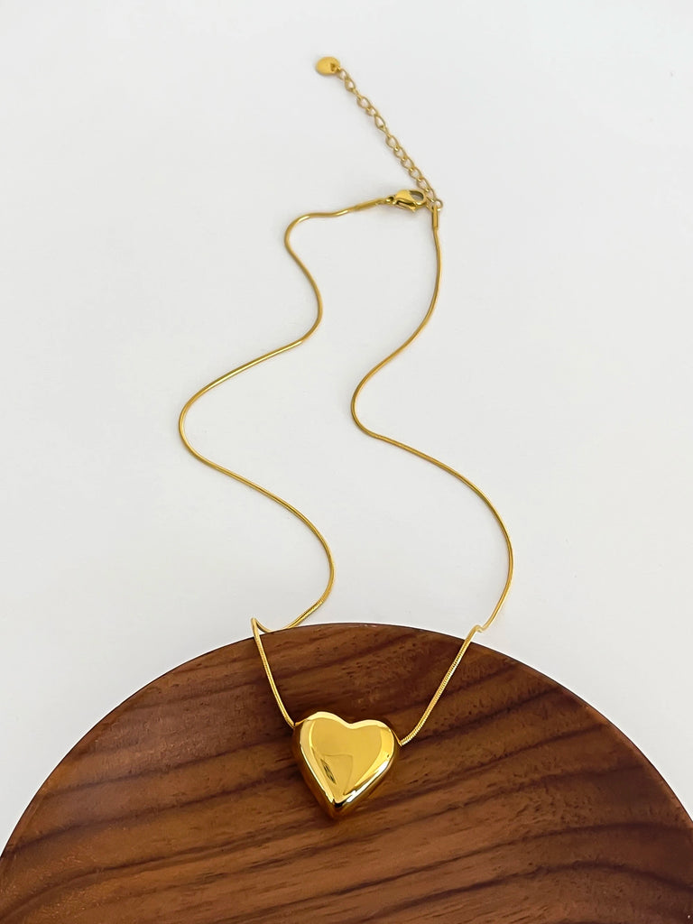 Peri'sbox Trendy Stainless Steel Fine Chain Heart Pendant Necklace for Women Gold Color Bowknot Snake Chain Free Tarnish Jewelry