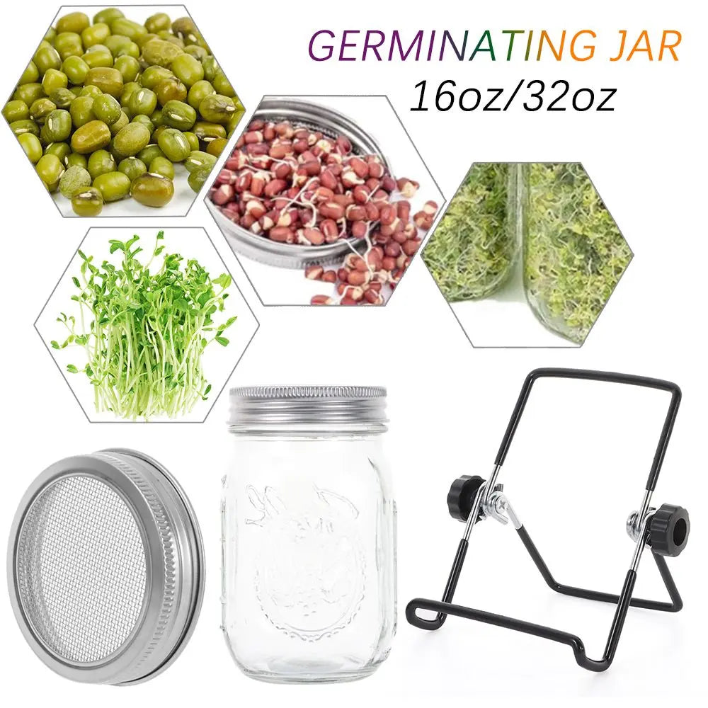 16/32oz Sprouting Jars with Screen Lids Sprouts Growing Kit Wide Mouth Mason Jar Seed Germination Kit Indoor Sprouter Set