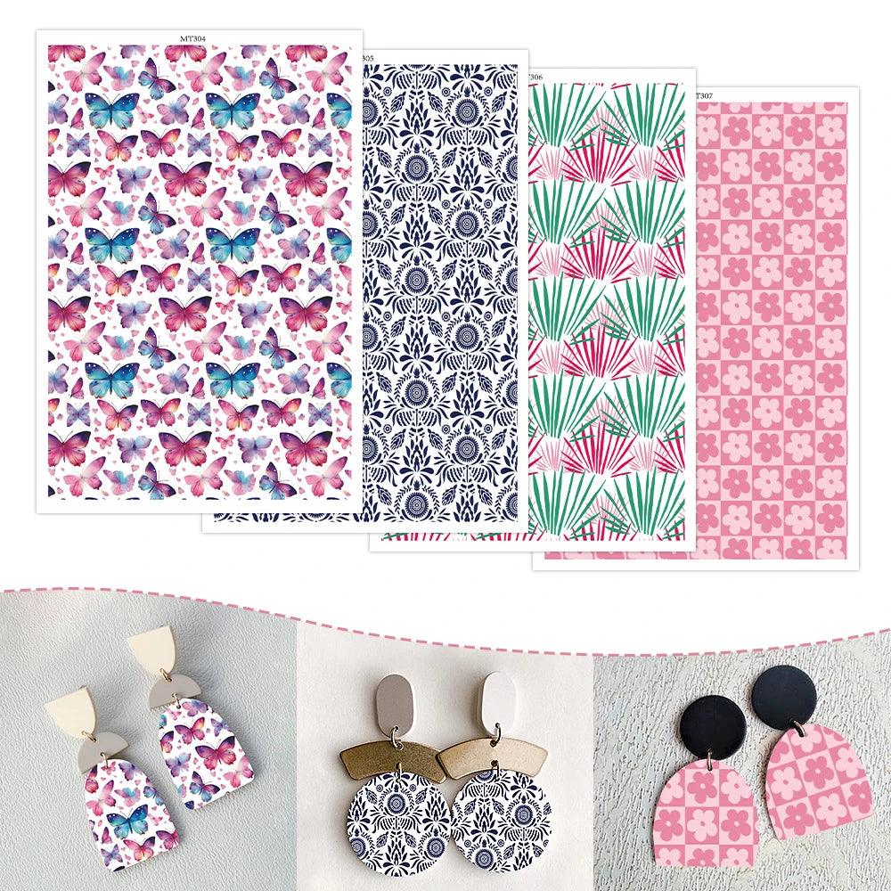 1pc Butterfly Spring Flower Plants Colored Pattern Polymer Clay Transfer Paper for Jewelry Earrings Printing Paper DIY Making