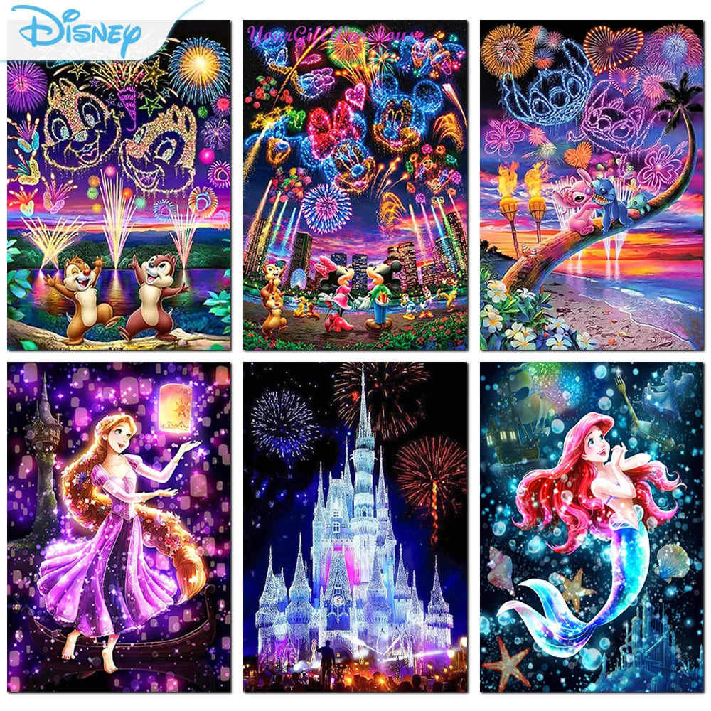 5D DIY Diamond Art Painting Mickey and Disney Princess Diamond Mosaic Embroidery Fireworks Picture Rhinestone Home Decoration