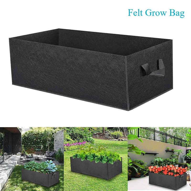 Multi-Sizes Reusable Felt Grow Bag Rectangle Garden Bed Planting Bag Flower Vegetable Nursery Pot Container Courtyard Decor