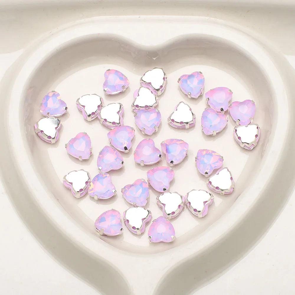 20Pcs 10mm Crystal Glass Love Heart Gems Beads Silver Claw Rhinestone Crafts Jewelry DIY Making Handmade Garment Accessories