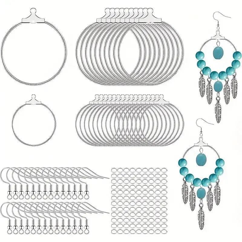 220pcs Earring Making Kit, 60pcs Earring Hooks, 100pcs Open Jump Rings And 100pcs Round Beaded Hoop Earrings Supplies