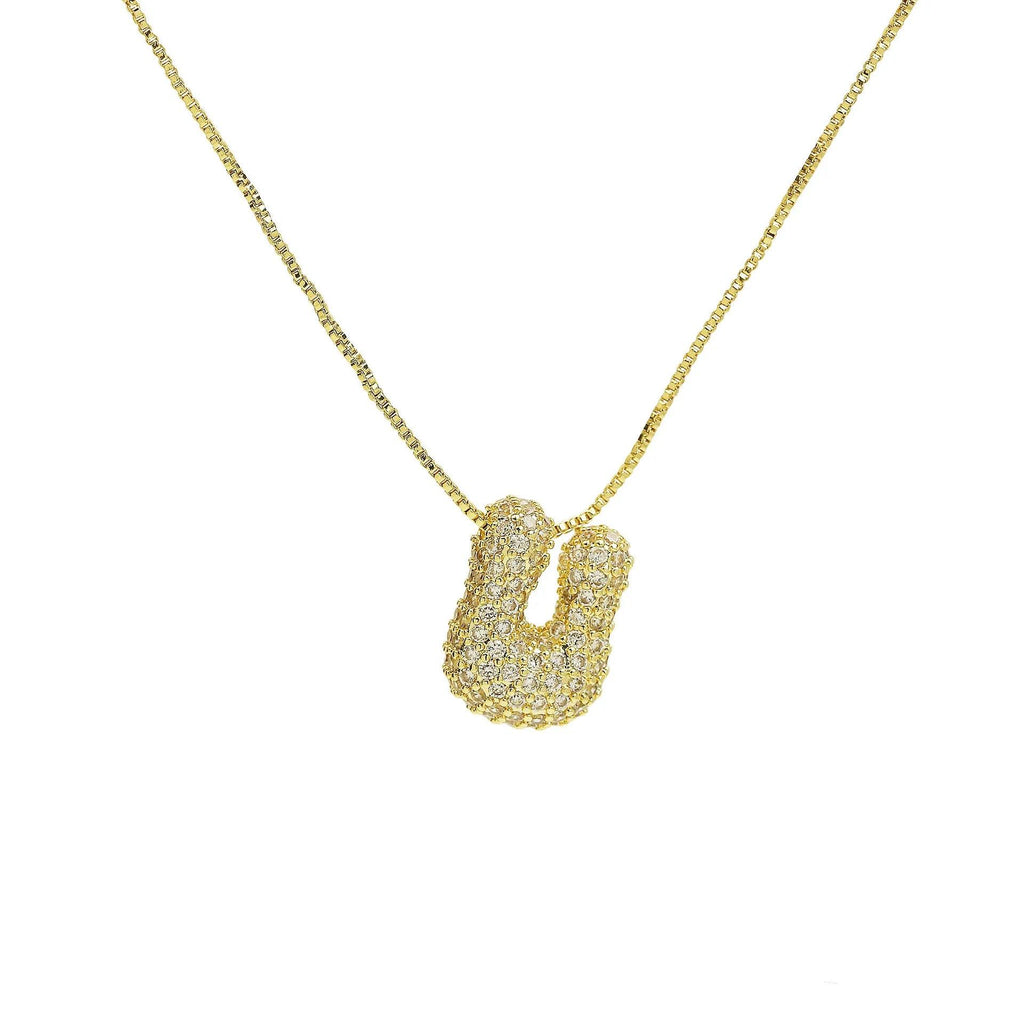 Gold Plated Balloon 26 Alphabet Letter Pendant Necklace Copper Zircon Bubble Initial Pendant For Women Personality Chain Jewelry