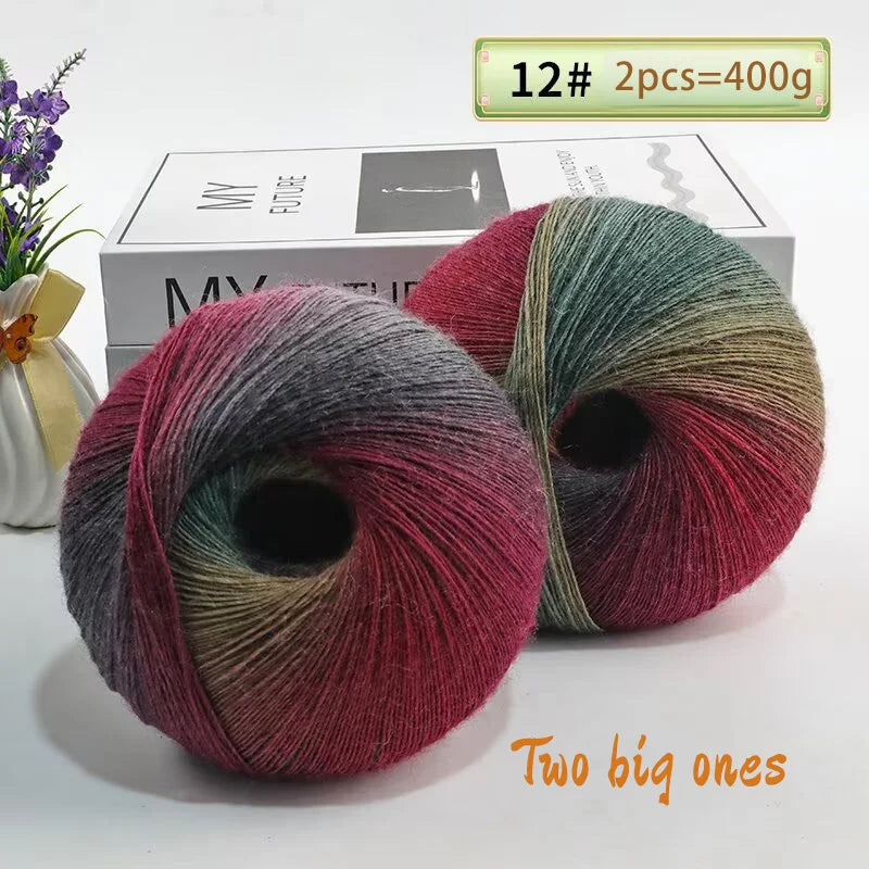 Rainbow Gradient Wool Yarn Balls 400g 2 Pack for Crochet