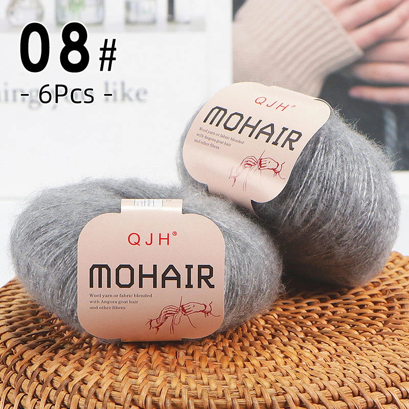 6PCS Soft Mohair Yarn Knitting Angora Yarn for DIY Projects Fluffy Lace Yarn for Sweaters Scarves and Shawls 25g Each