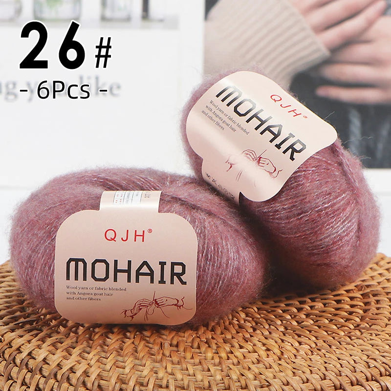 6PCS Soft Mohair Yarn Knitting Angora Yarn for DIY Projects Fluffy Lace Yarn for Sweaters Scarves and Shawls 25g Each