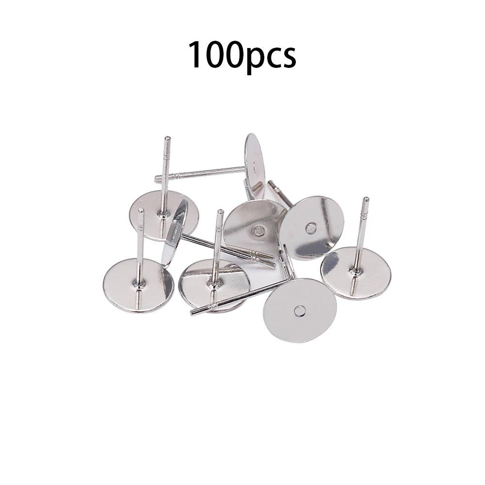 100pcs Stainless Steel Blank Earring Stud Base Fit 3 4 5 6 8mm Cabochon Cameo Settings DIY Jewelry Making Accessories Supplies