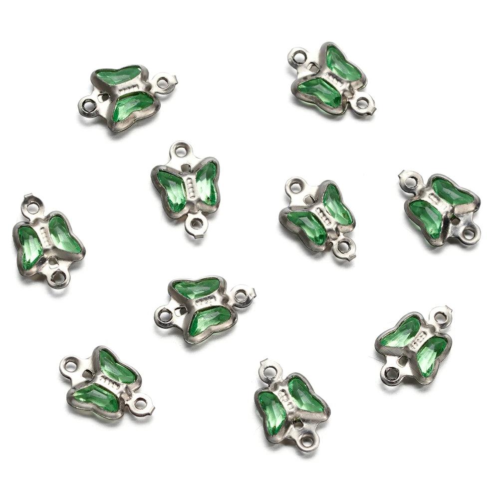 10pcs 7mm Stainless Steel Double Holes Butterfly with Rhinestones Bracelet Necklace Pendants Connectors for DIY Jewelry Making