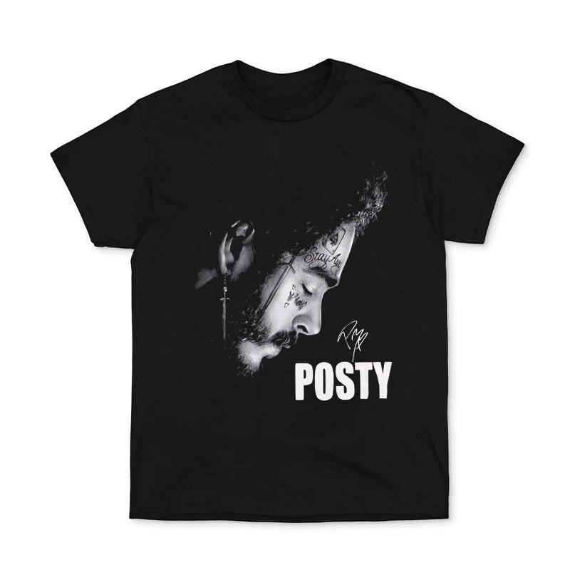 Men's and Women's 100 Percent Cotton Post Malone Short Sleeve T-Shirt Rock Rapper Portrait Design