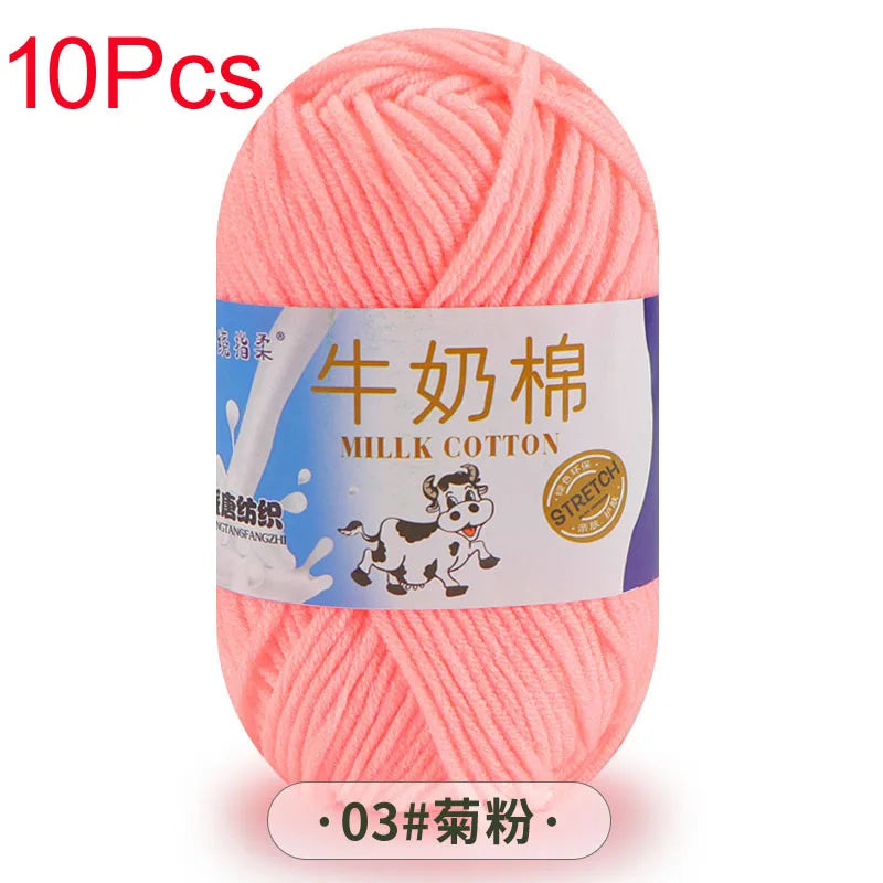 10 Piece Milk Cotton Yarn Knitting Wool for Hand Knitting and Crochet Soft Yarn for Scarves Hats and Sweaters