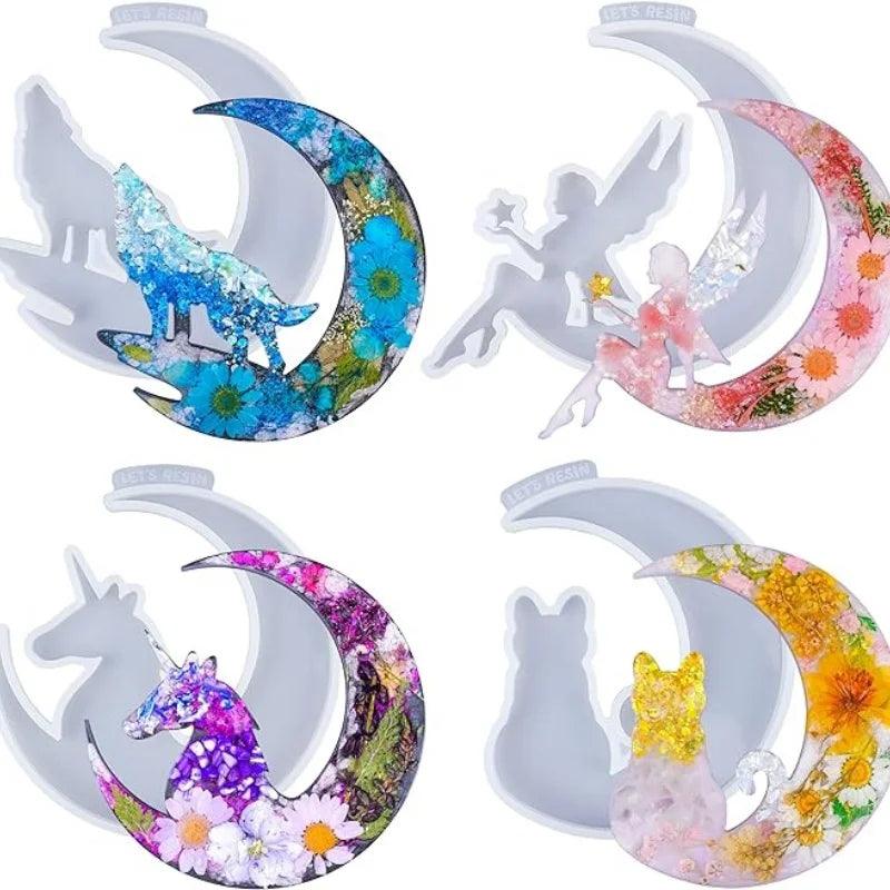 DIY Smiley Moon Resin Mold Mirror Moon Fawn Cat Crystal Epoxy Mold Angel Moon Silicone Mold For Resin