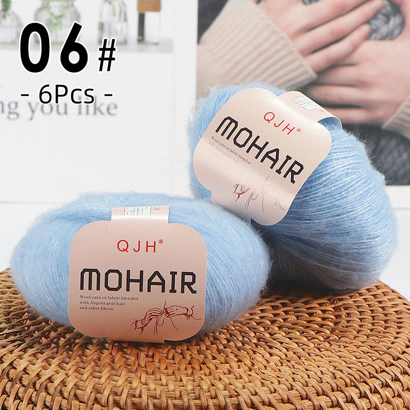 6PCS Soft Mohair Yarn Knitting Angora Yarn for DIY Projects Fluffy Lace Yarn for Sweaters Scarves and Shawls 25g Each