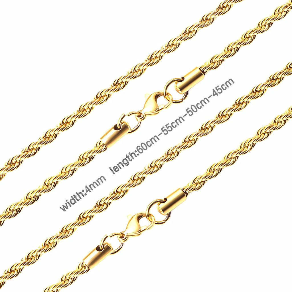 LUXUSTEEL 2/3/4/5mm Rope Chain Necklace Stainless Steel For Women Men Never Fade Waterproof Twist Choker Silver Tone Gold Color