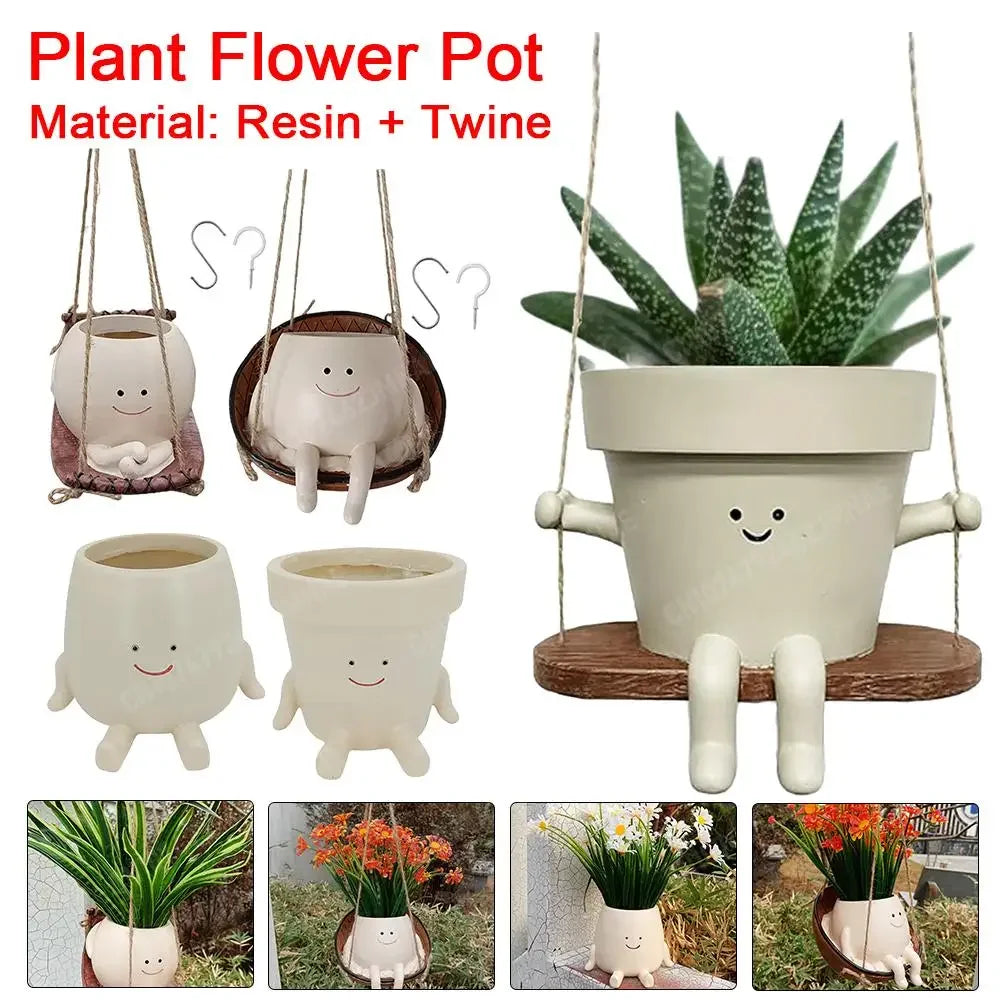Plant Hanger Baskets Lovely Swing Face Planter Pot Succulent Flower Pots Balcony Wall Hanging Planter Decor Home Garden Supplies