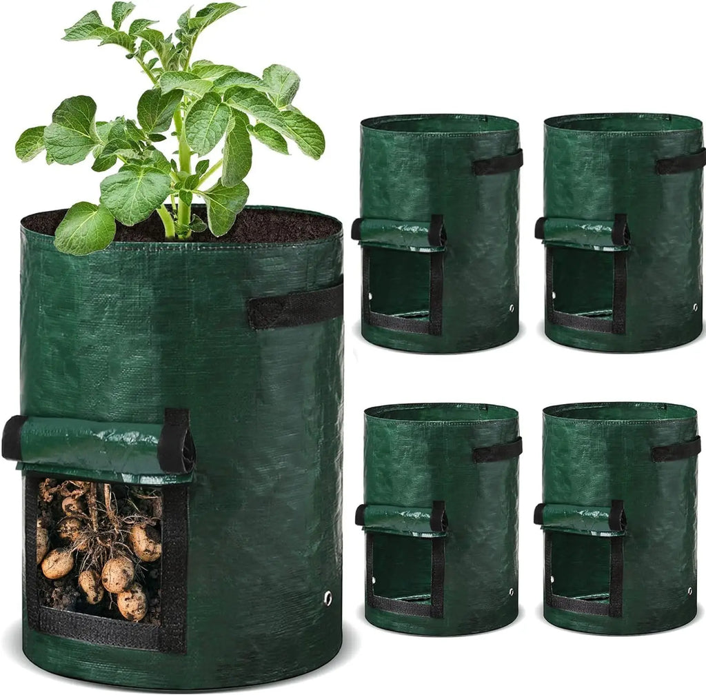 3pcs Plant Growing Bags Thickened PE Vegetable Grow Bags with Handle 3/5/7/10 Gallon Growing Bag Potato Onion Bag Outdoor Garden