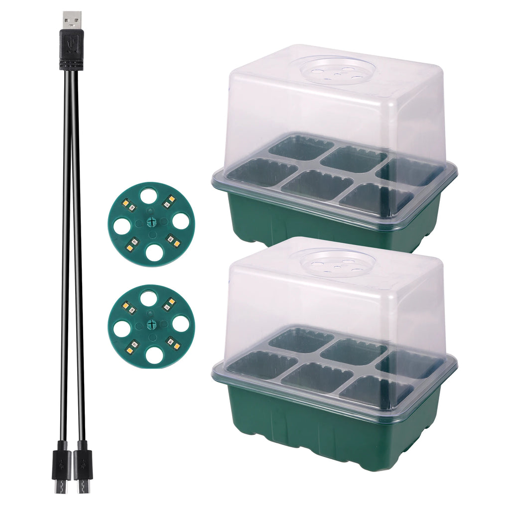 6/12 Cell Higher Cover Nursery Tray Box with Growing light Seedling Germination Planting Pot Full Spectrum LED Growth Promotion