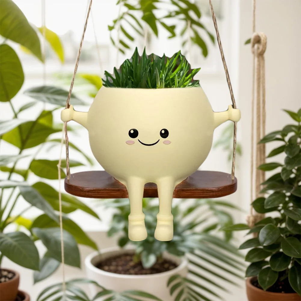 Creative Rocking Chair/Swing Face Succulent Planter Cute Resin Head Planters Home Garden Supplies for Indoor Outdoor Plants