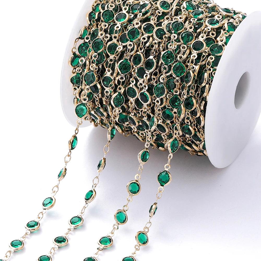 1Meter 6mm Colorful Crystal Beads Beaded Chain Glass Bead Necklace Chain Findings for DIY Bracelet Jewelry Making Supplies