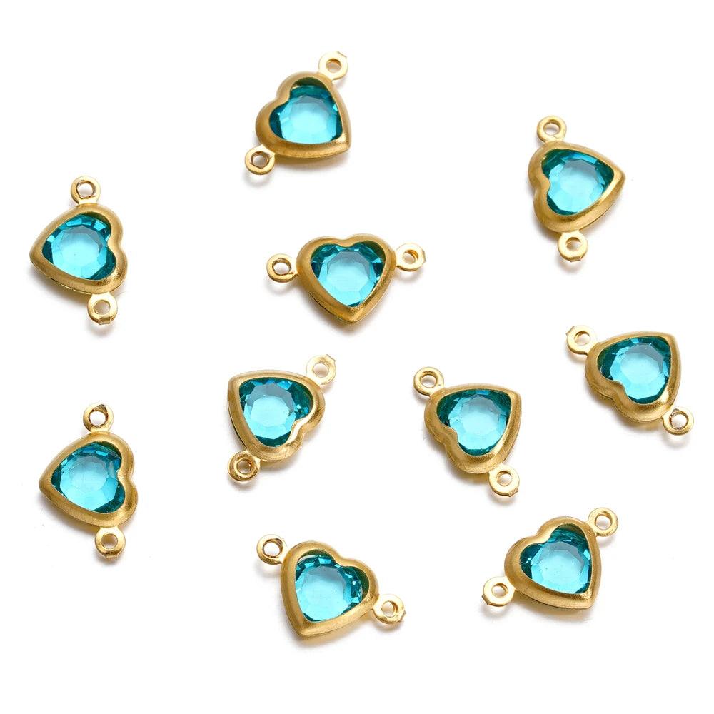 10pcs Stainless Steel Double Holes Heart With Crystal Rhinestones Bracelet Connectors for Necklace Pendants DIY Jewelry Making