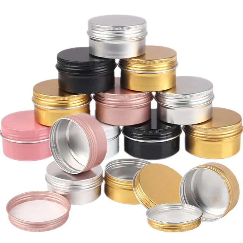 10Pcs 5-80g Empty Aluminum Jars Lip Balm Tin Cosmetic Container DIY Making Aromatherapy Candle Jar Jewelry Storage Organizers