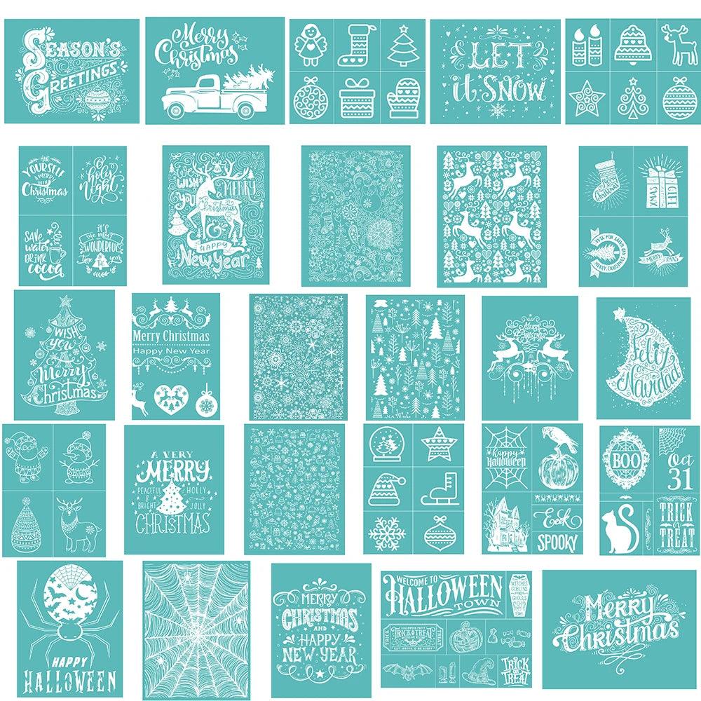 Merry Christmas Halloween Self-Adhesive Silk Screen Printing Stencil Mesh Transfers 8.5x11'' Silkscreen Stencil For T-Shirt DIY