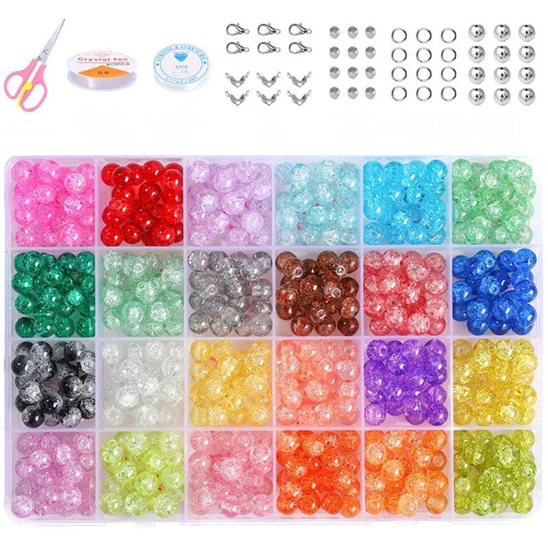480Pcs Crystal Beads Bracelets Making Kit 24 Colors 8mm Jewelry Making Round Glass Cataclastic Lineation Beads Kit for Beginners
