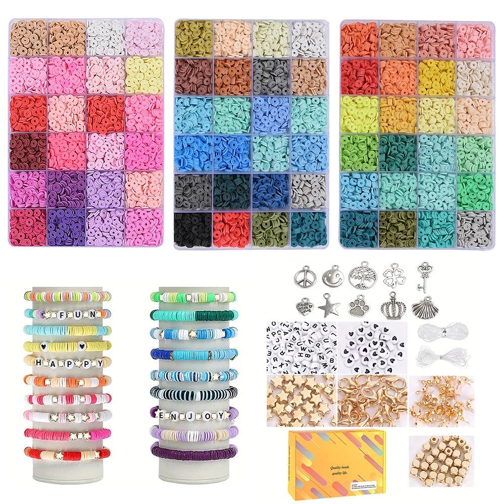 9000 Pcs 72 Colors Polymer Clay Beads Bracelet Making Kit Flat Round Beads Letter Beads DIY Making Friendship Bracelets Jewelry