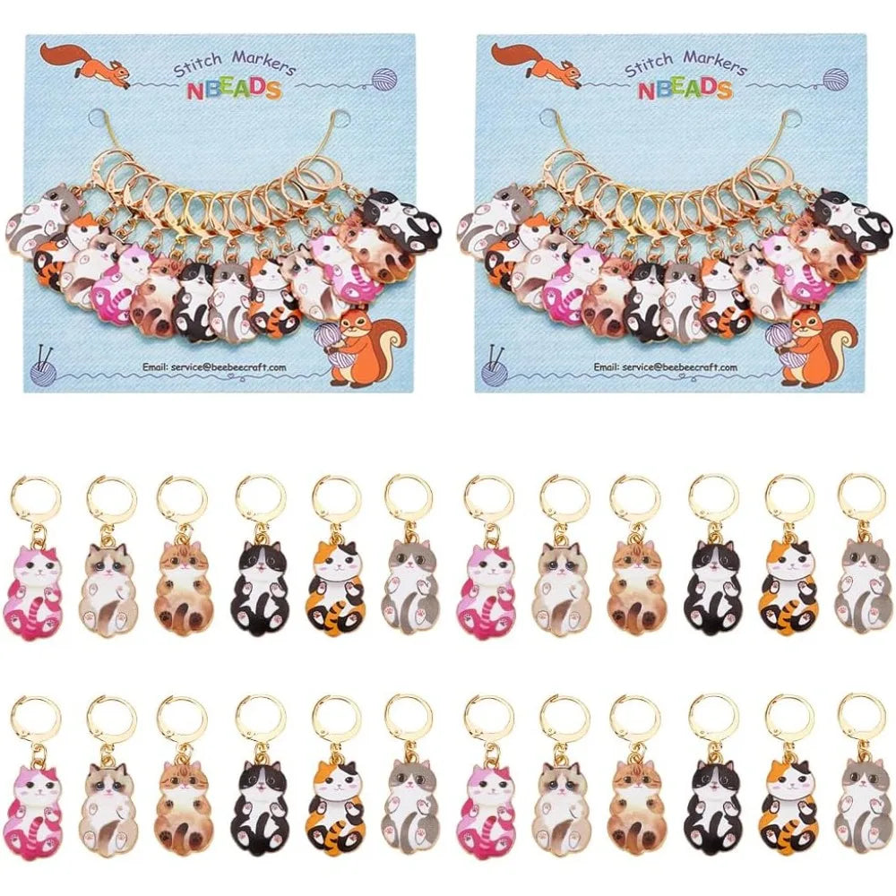 24 Pcs Enamel Cat Stitch Markers Enamel Alloy Crochet Stitch Marker Charms Removable Locking Stitch Marker for Knitting Weaving