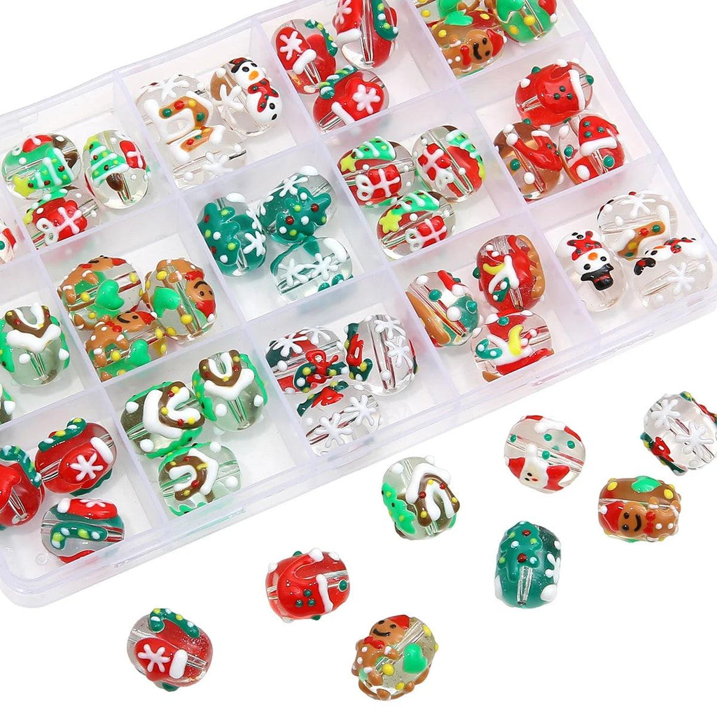 1Pc Glass Hand drawn Christmas Series Beads Snowflake Christmas Tree Santa Gloves Unique Loose Beads Handmade DIY Jewelry Bracel