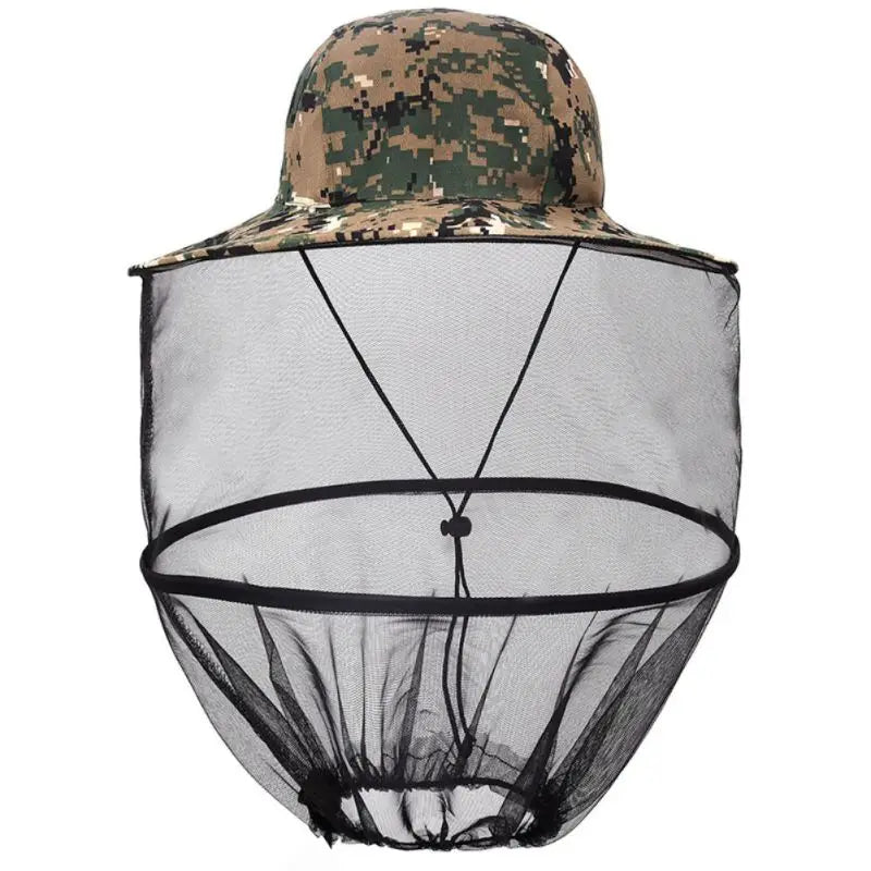 Camouflage Beekeeper Beekeeping Cap Hat with Head Net Mesh Face Protection Foldable for Outdoor Fishing Beekeeping Supplies